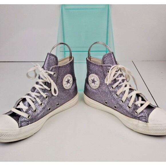 Converse Chuck Taylor All Star Glitter Silver High Top Sneakers Women's Size 6 - Picture 3 of 8